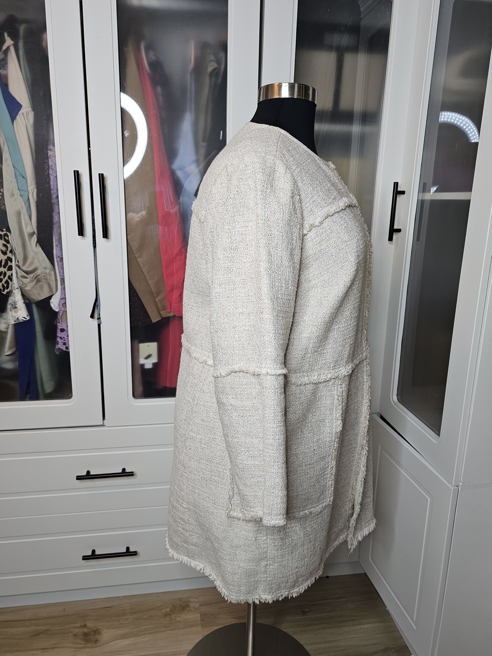 Lafayette 148 New York Cream Textured Crewneck Jacket - Picture 5 of 10